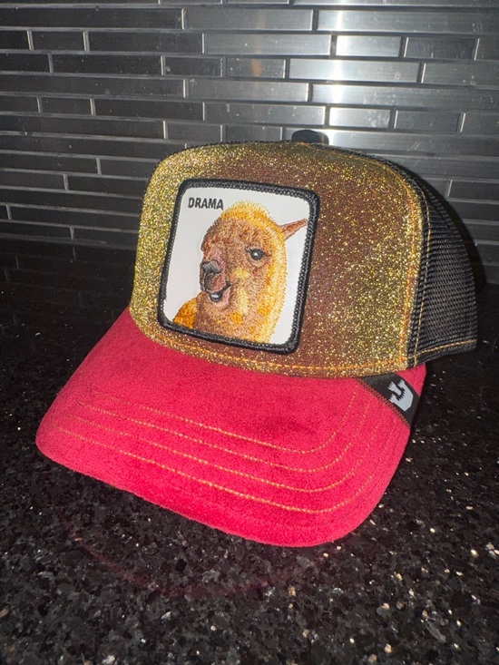 Goorin Bros Accessories - Goorin Bros Drama Llama Gold GlitterTrucker Hat with Velvet Red Brim 🦙🤩